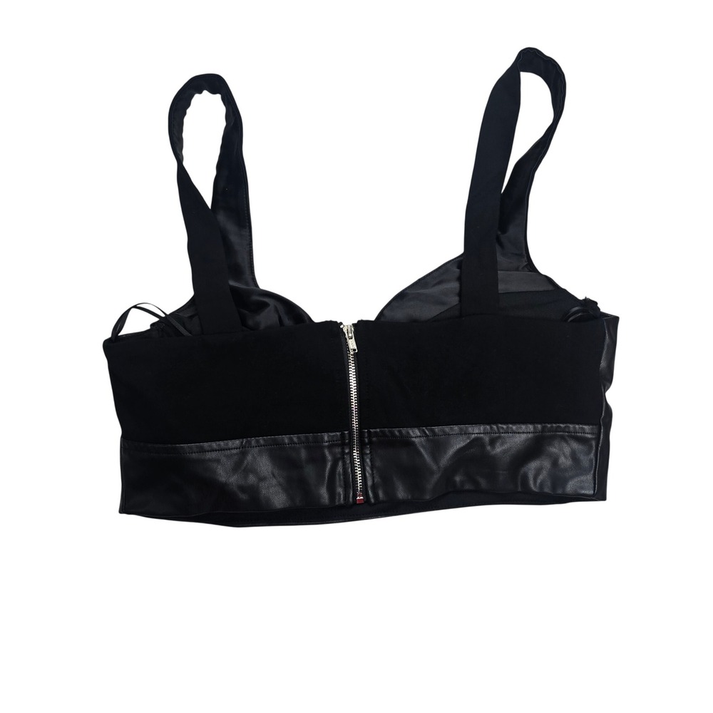 Akira Faux Leather Bustier‎ Crop Top Womens Large Black Zip Back Edgy